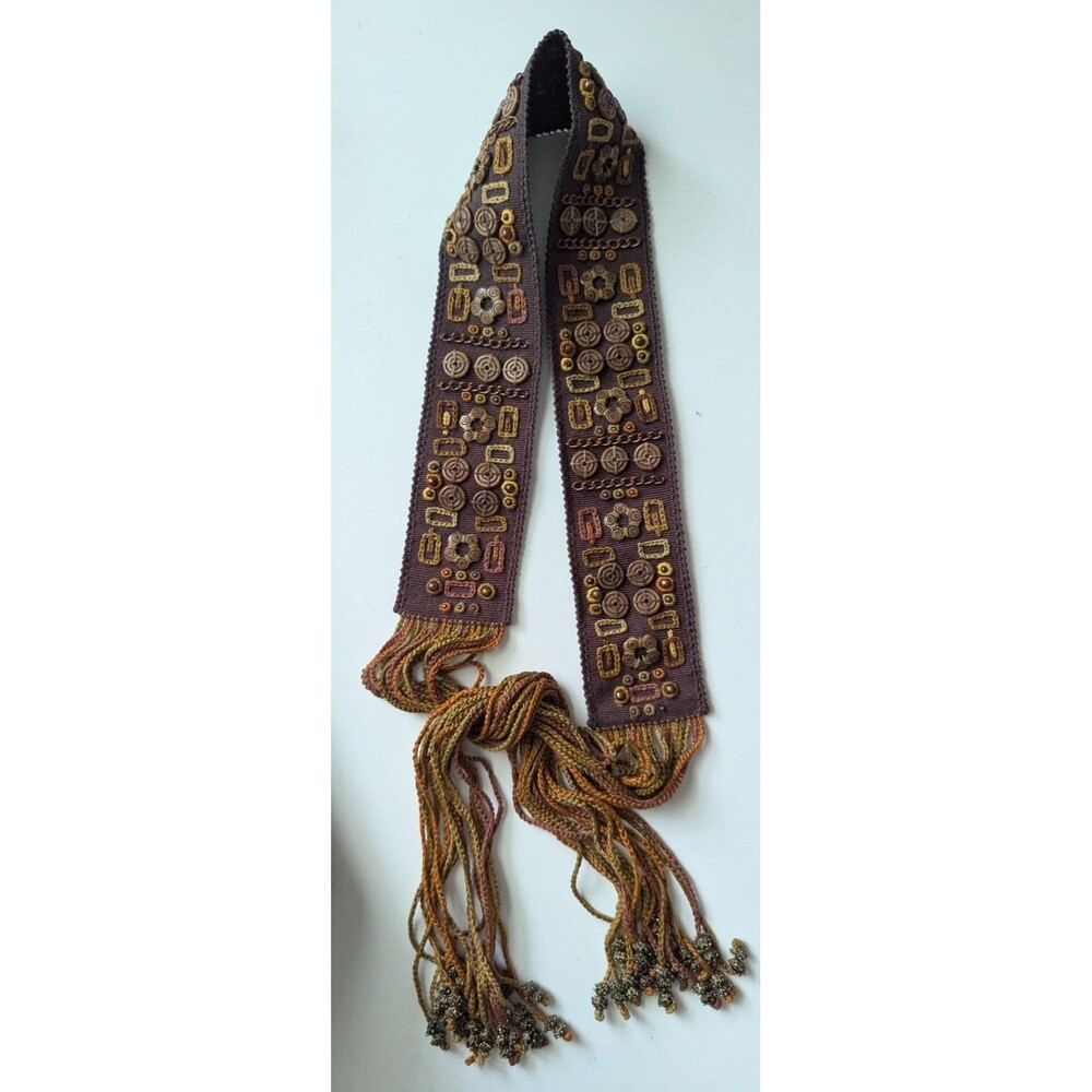 Embellished Hippy Sash Belt Tie Brown Ethnic Gypsy Western Wrap Tassels Handmade